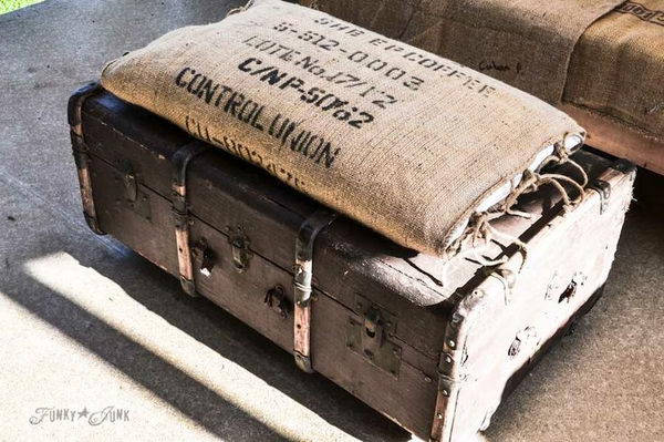Old Trunk And Bean Sack Ottoman.