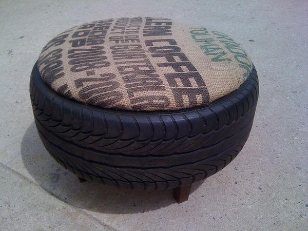 Used Burlap And Tire Ottoman.