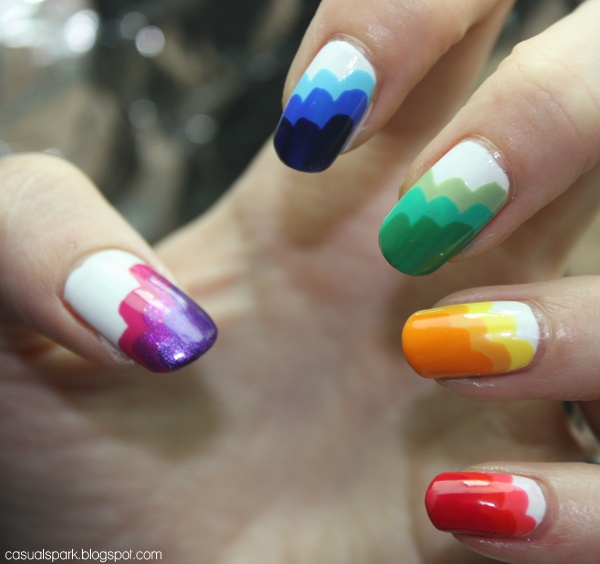 Cool Rainbow Nail Art. A beautiful and fun way to brighten up your everyday look or accessorize a special occasion outfit.