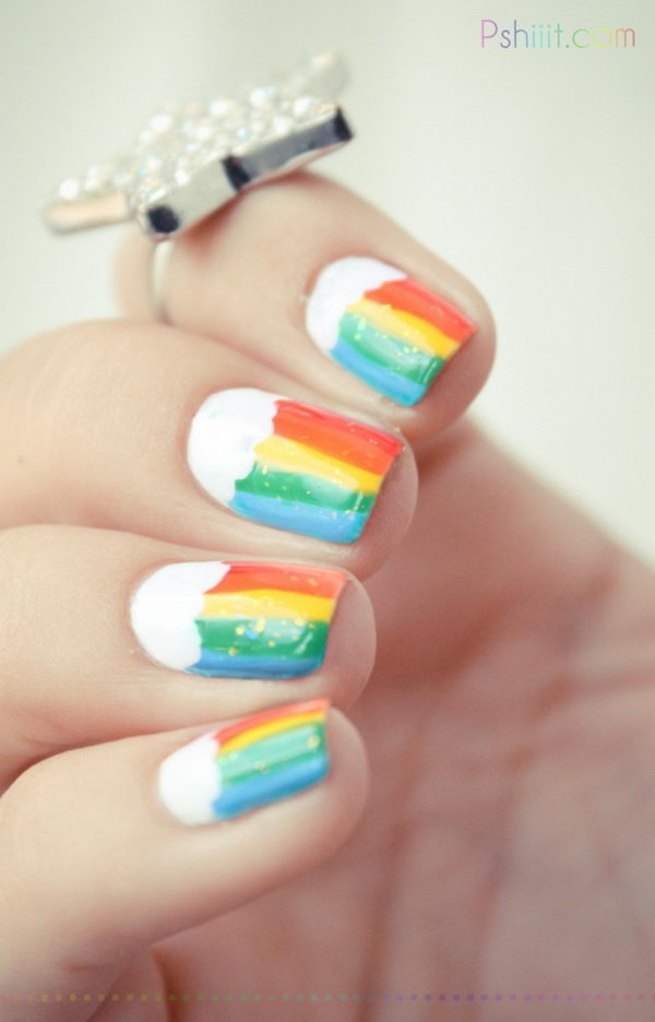 Cool Rainbow Nail Art. A beautiful and fun way to brighten up your everyday look or accessorize a special occasion outfit.