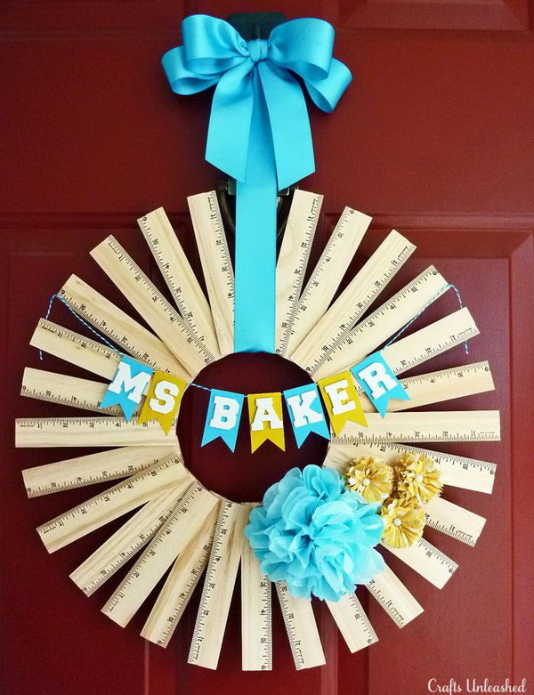Personalized ruler wreath. Rulers are not only used to measure things but also can be used to create some creative things. Perfect for back-to-school or teacher gifts.