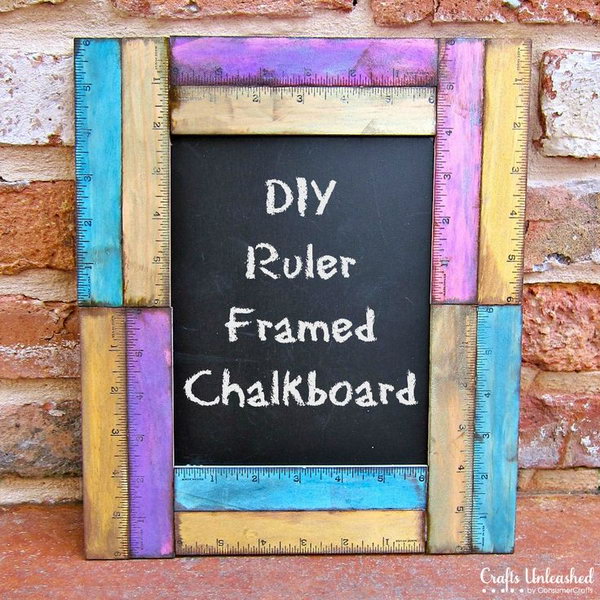 Ruler framed diy chalkboard. Rulers are not only used to measure things but also can be used to create some creative things. Perfect for back-to-school or teacher gifts.