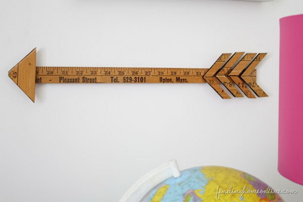 Vintage yardstick arrow for wall decoration. Rulers are not only used to measure things but also can be used to create some creative things. Perfect for back-to-school or teacher gifts.