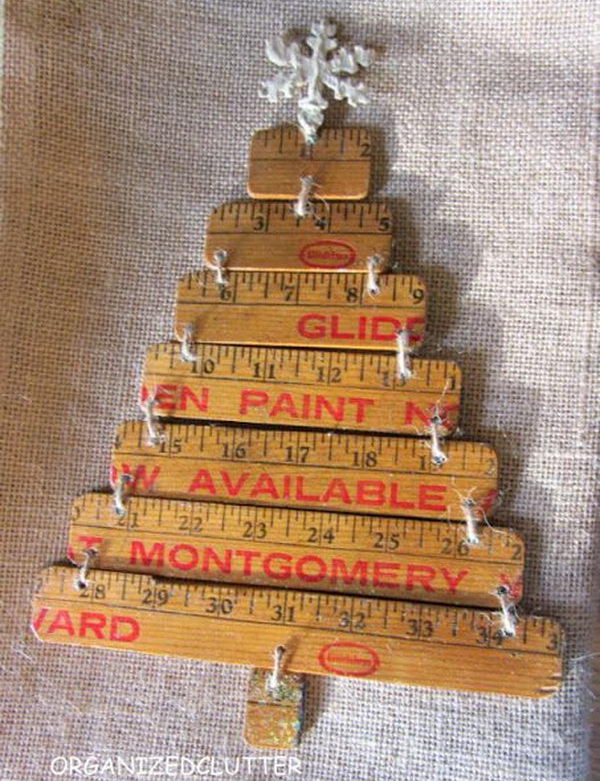 Repurposed yardstick christmas tree. Rulers are not only used to measure things but also can be used to create some creative things. Perfect for back-to-school or teacher gifts.