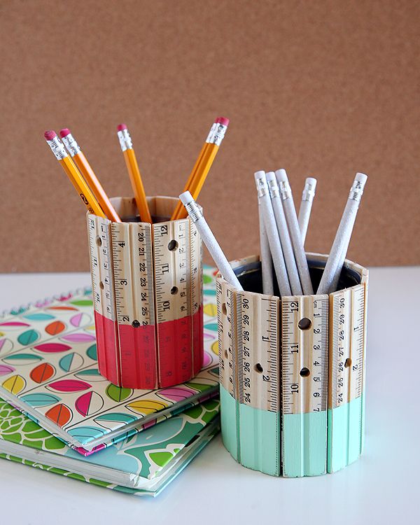 DIY ruler pencil holder. Rulers are not only used to measure things but also can be used to create some creative things. Perfect for back-to-school or teacher gifts.
