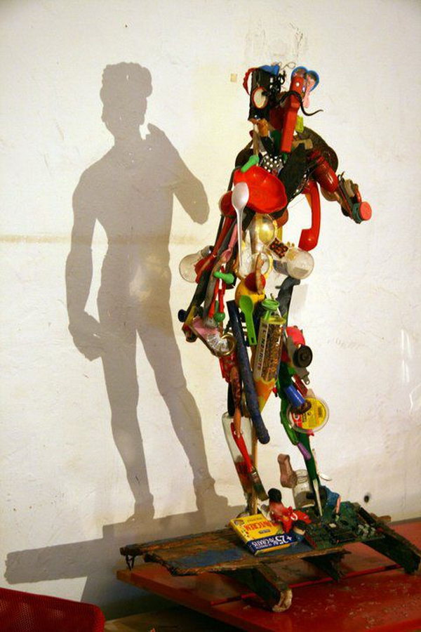 Shadow statue made from garbage. Shadow art is a unique form of sculptural art that creates patterns on a wall or canvas using shadows or silhouettes. It is a cool art activity at home to entertain your family and friends.