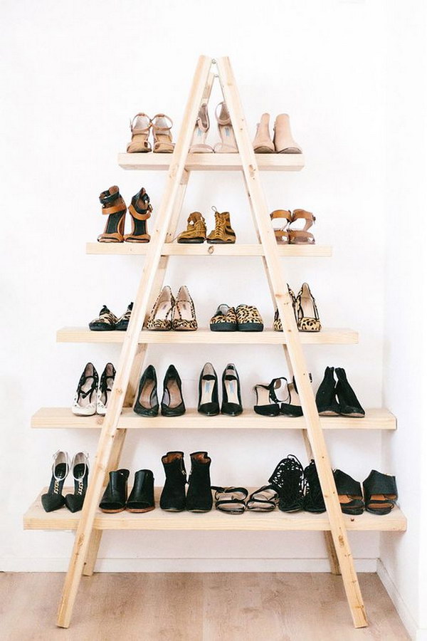 DIY Ladder Shoe Shelf,