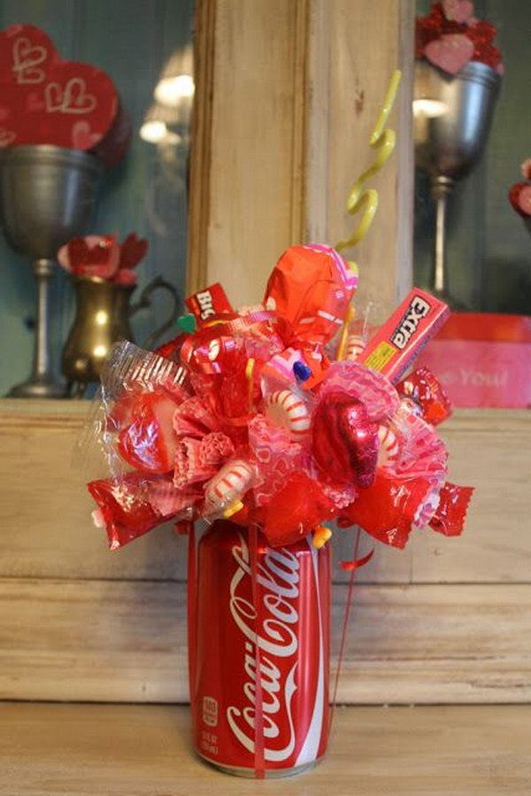 How to make a soda can candy bouquet. After drinking soda from aluminum cans, you can recycle your soda cans to create interesting projects instead of tossing the empty cans into the garbage or recycling bin.