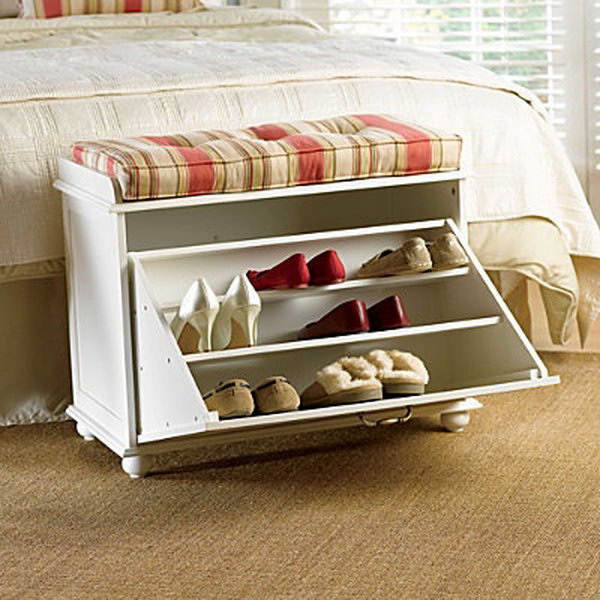 Shoe storage bench. Allow you to store books, shoes and other items in the bench, and sit on it while having the supply's in the compartments.