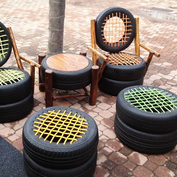 Seats made from old tires.