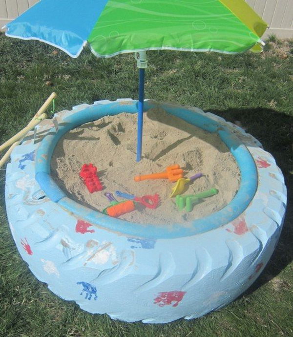 Make a sandbox with a tire.