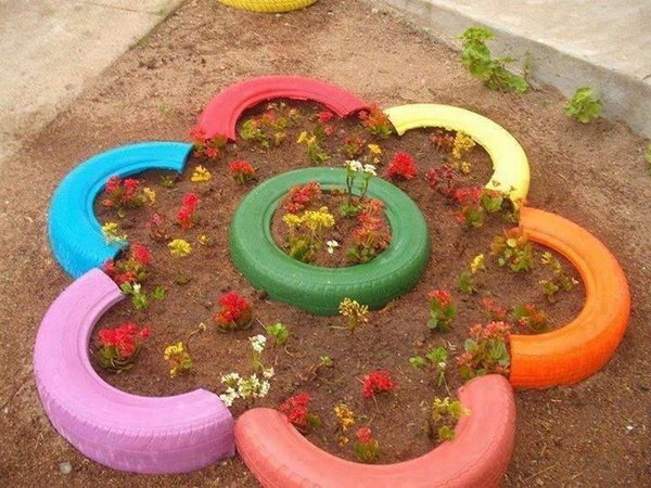 Painted tires gardening.