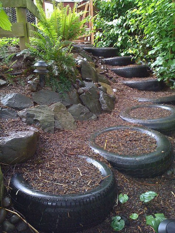 Old tires stairs.