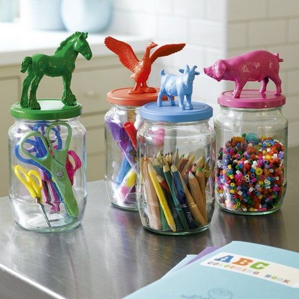 glass jars as toy storage,