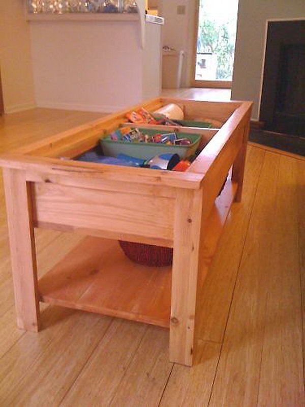 diy coffee table with hidden toy storage,
