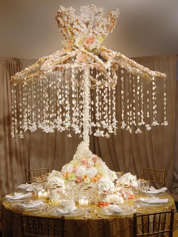 Use old umbrella to decorate wedding table.