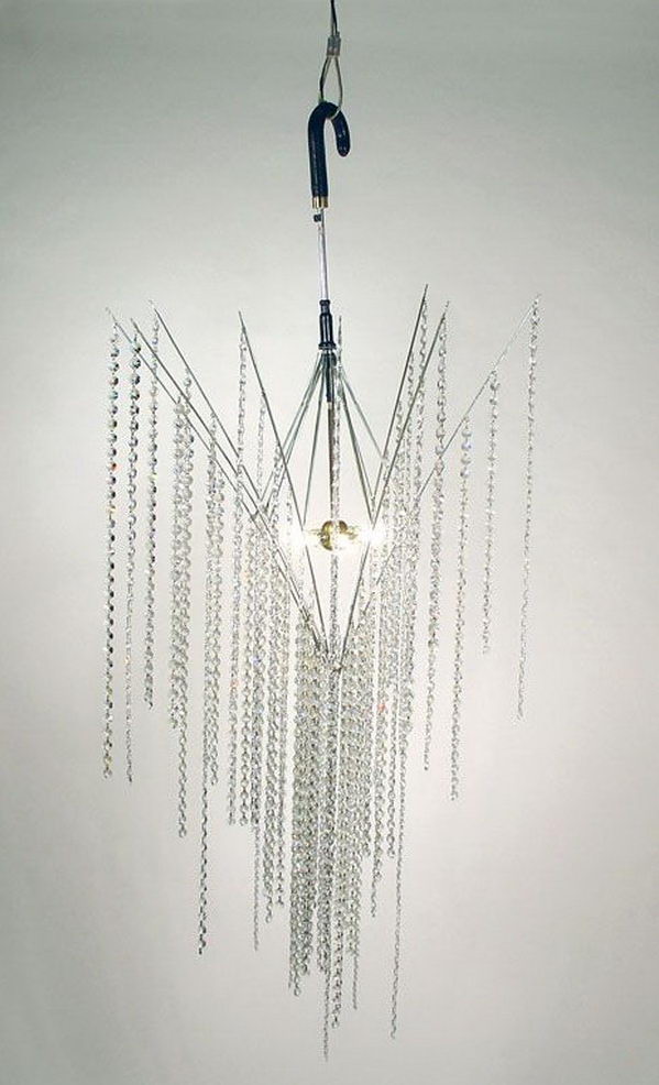 Chandelier from old umbrella and crystal.