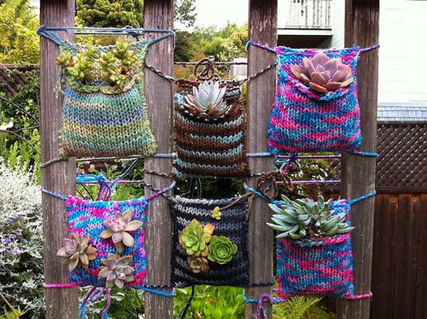 Crochet vertical garden. It allows plants to extend upward rather than grow along the surface of the garden. Doesn’t take a lot of space and look so beautiful at the same time.