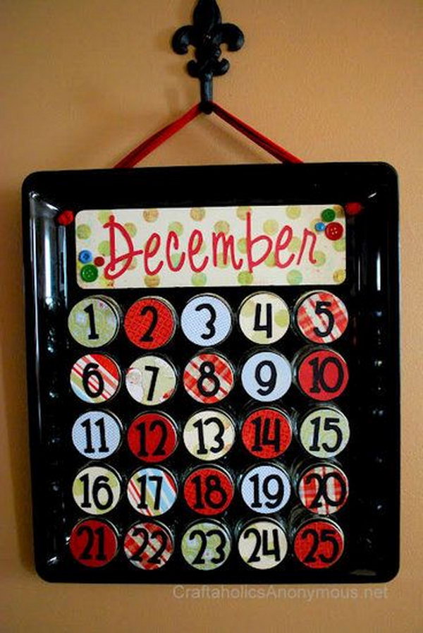 Use mason jars to make a upcycled advent calendar. This advent calendar is a fun, popular way for kids and adults to count down the days until Christmas. Kids would love the surprises hidden behind each day.