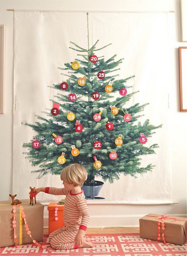 Giant tree advent calendar. This advent calendar is a fun, popular way for kids and adults to count down the days until Christmas. Kids would love the surprises hidden behind each day.