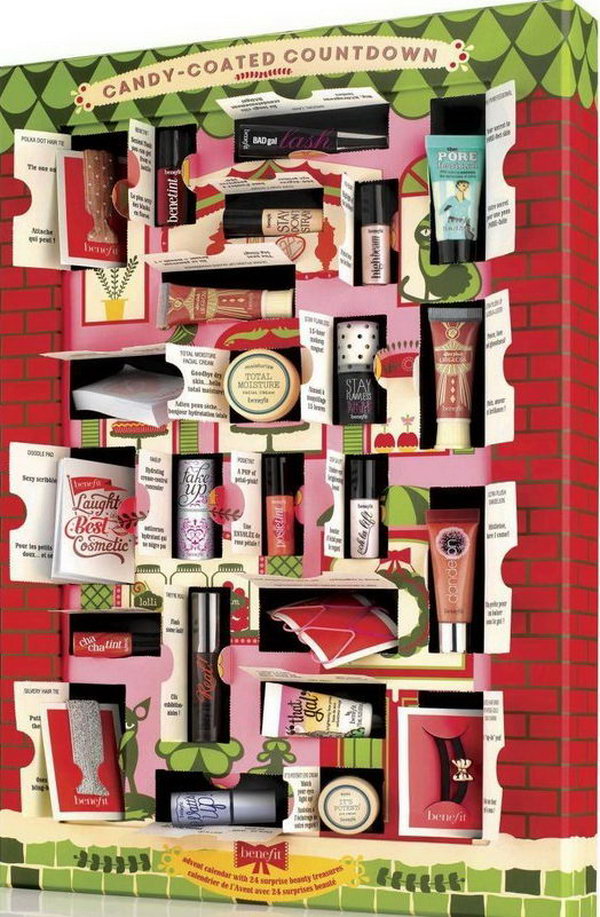 Benefit’s candy coated countdown calendar. This advent calendar is a fun, popular way for kids and adults to count down the days until Christmas. Kids would love the surprises hidden behind each day.