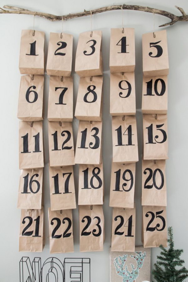 Paper bag advent. This advent calendar is a fun, popular way for kids and adults to count down the days until Christmas. Kids would love the surprises hidden behind each day.