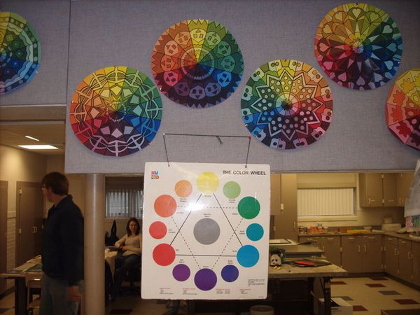 What a cool art project based on the color wheel and radial designs. The students enjoyed the project and it created plenty of opportunity to learn the proper technique to mix paint colors. 