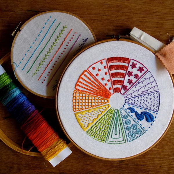 Learn embroidery through this stitched color wheel. 