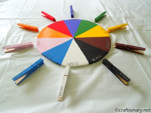 Write the upper case colors on the Color Wheel. And the lower case ones on the clothespin. This dual learning at the same time is helpful. This color wheel will be great to introduce your kid to spelling each color. 