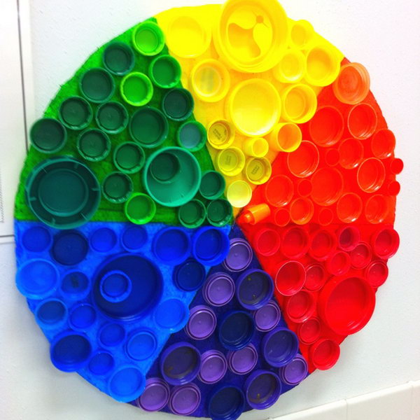 Recycled plastic bottle cap color wheel, 