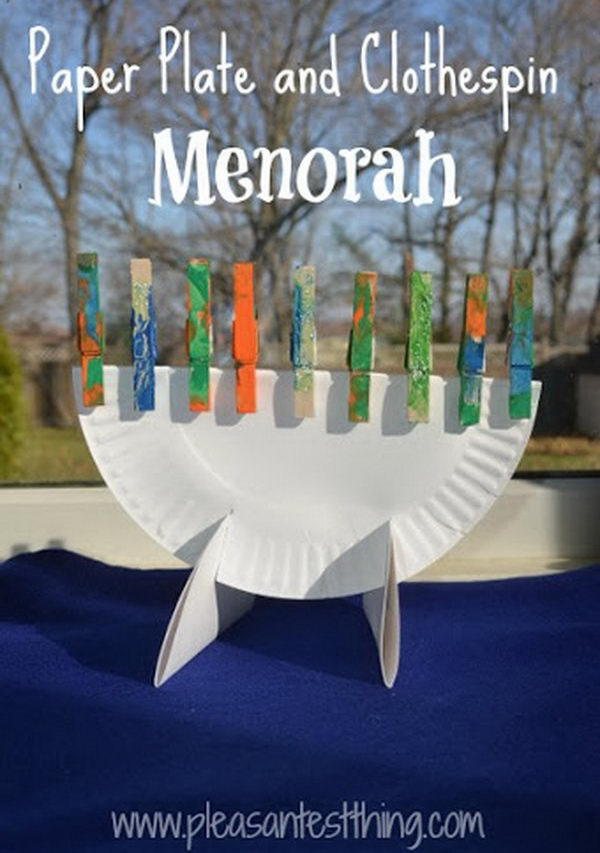 Make paper plate and clothespin menorahs and decorate clothespin candles with paint and glitter. 