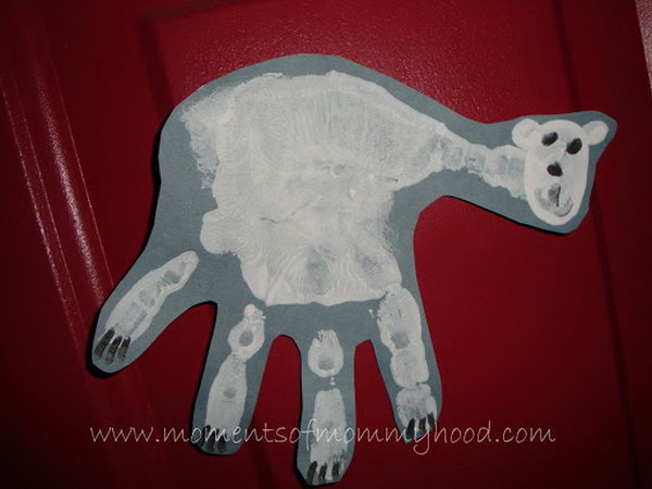 This hand print polar bear project is a great way to keep track of how small their hands were. 