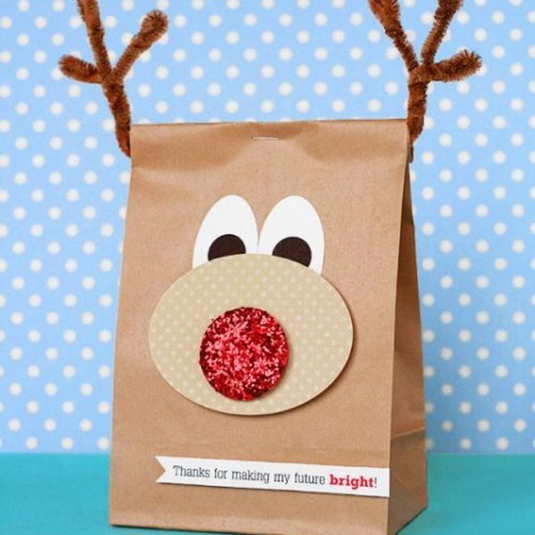 You can put candy or gifts in this reindeer bag. Kids would sure like the bag just as much as the stuff in them.