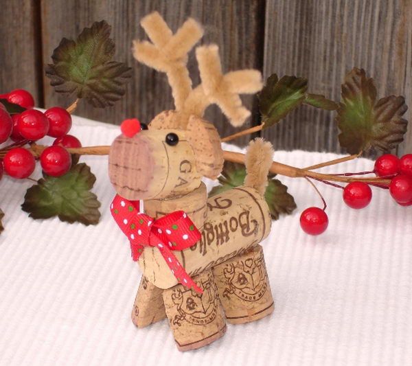Wine cork art reindeer for Christmas.