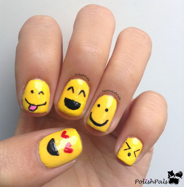 Cute and Happy Smiley Face Nails. What better ways to show your happy personality than smiley face nail art? very easy and the results look fantastic.