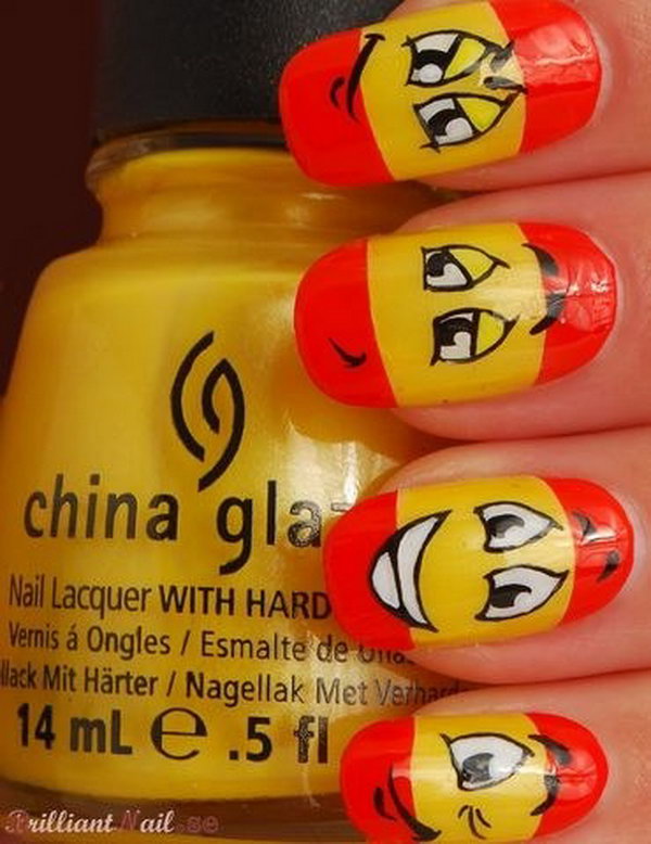 Cute and Happy Smiley Face Nails. What better ways to show your happy personality than smiley face nail art? very easy and the results look fantastic.