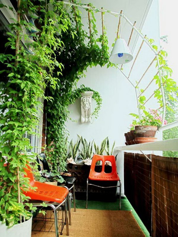 Build a curved canopy for a vine to grow on and create privacy and some green space all in one. 