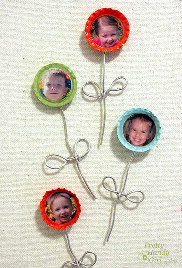 Make these bottle cap flower magnets with smiling faces of the ones you love. What a great gift idea that has a personal touch. 