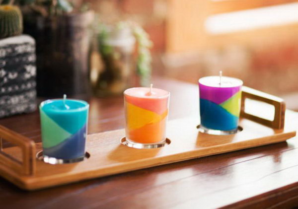 Place these color block candles on your dresser, nightstand, or on your desk. They would also make really fun favors at a colorful wedding. 