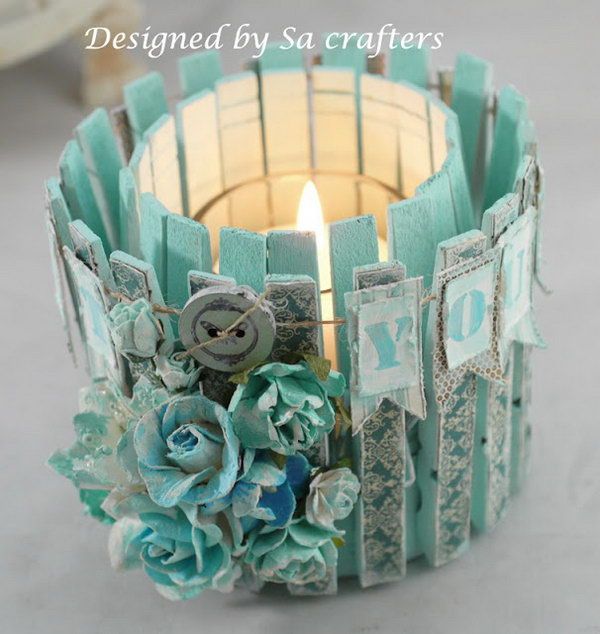 DIY Candle Made From Tin Can and Clothes Pins 