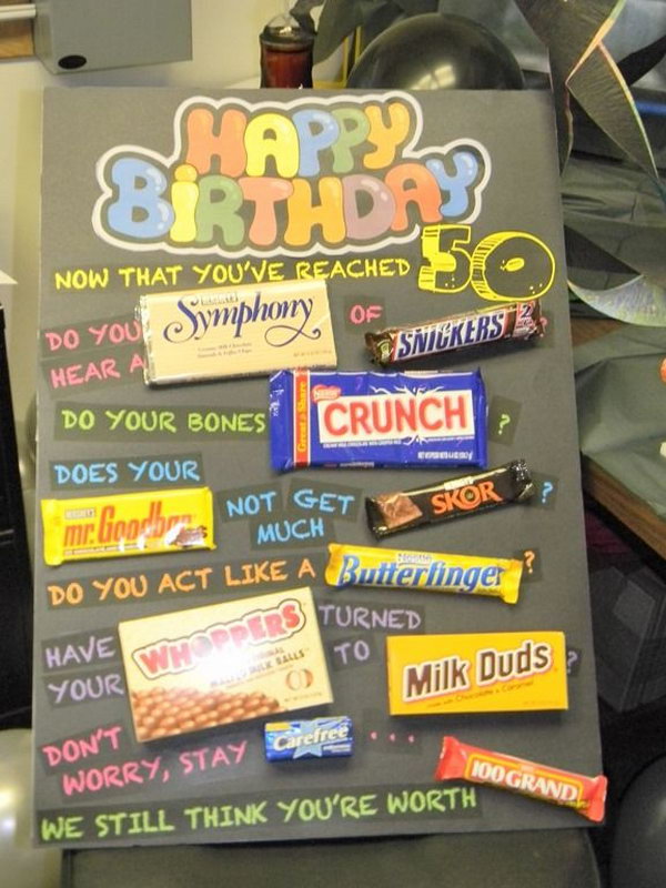 50th Birthday Poster Made with Candy Bars, 