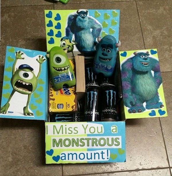 College may be tough but it can also be fun when they open your going away gift filled with Monster University stuff. 