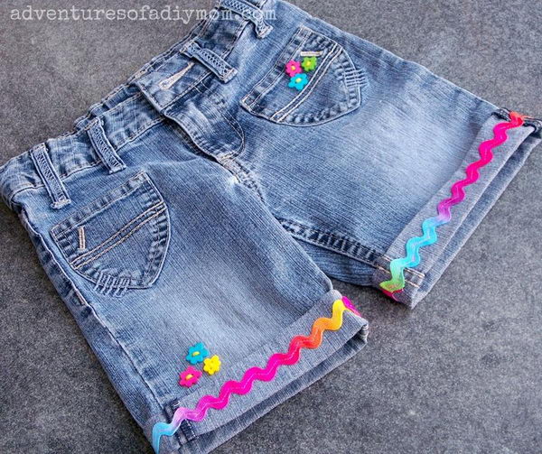 Cuffed Shorts with Ribbon and Buttons. Decorate your old shorts with colored ropes, wire, buttons or zippers, denim, sequins, silk and lace and what ever you like. It is fun and inspiring to make some creative shorts for yourself.