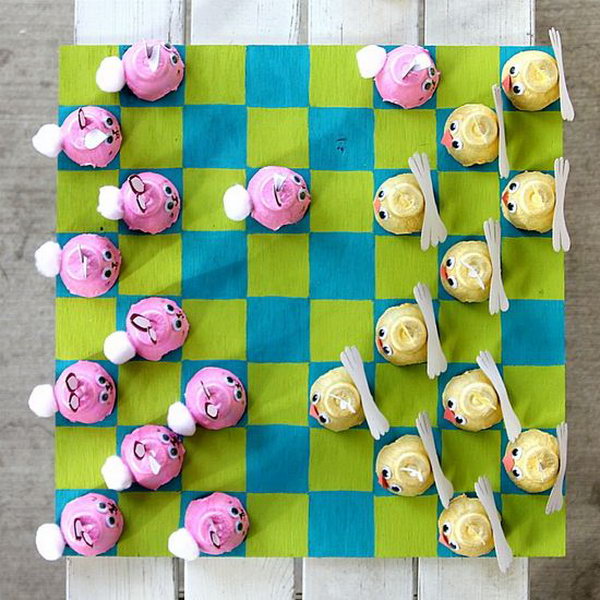 A creative game of checkers made from egg cartons, 