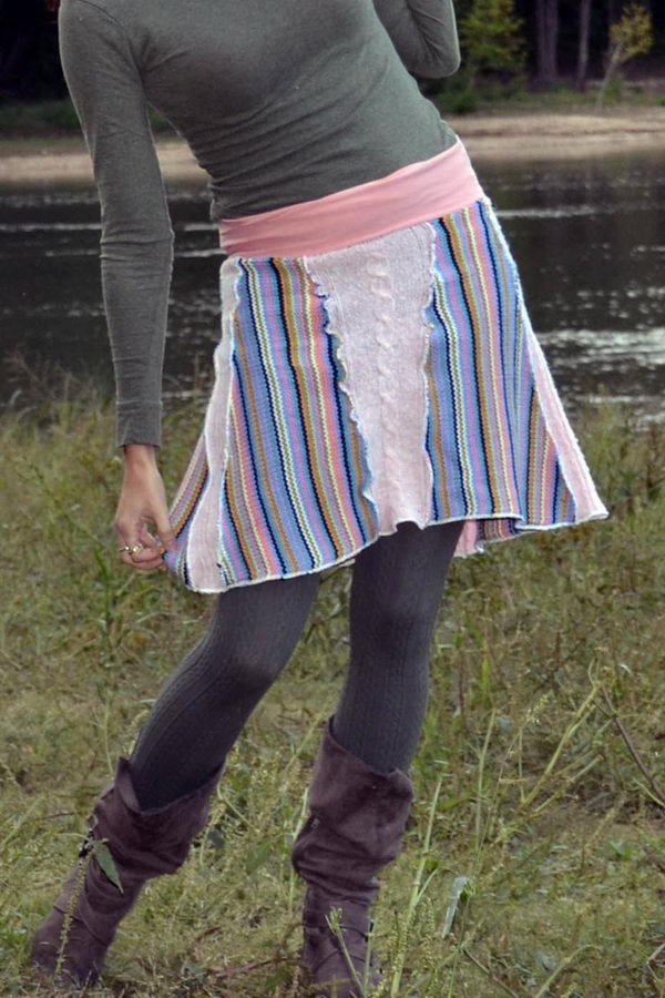 Handmade Upcycled Sweater Skirt. Do something new today that will be fashionable all summer.