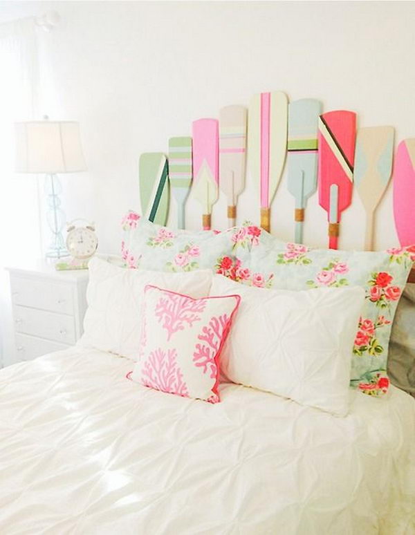 Adorable Painted Paddles Headboard. Not only served to isolate sleepers from drafts and cold in less insulated buildings, but also was a important decorative element in your bedrooms.