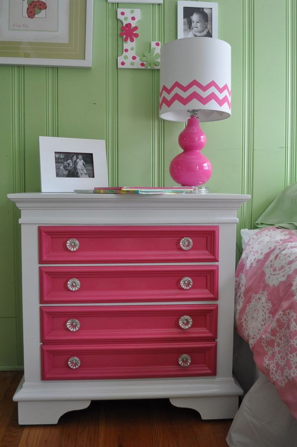 Take a simple nightstand and add bright colors to just the drawers. 