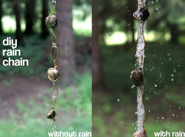 Rain Chain from Wire-Wrapped Rock. Not only make a good sound and enhance your house exterior appearance, but also divert water away from your house.