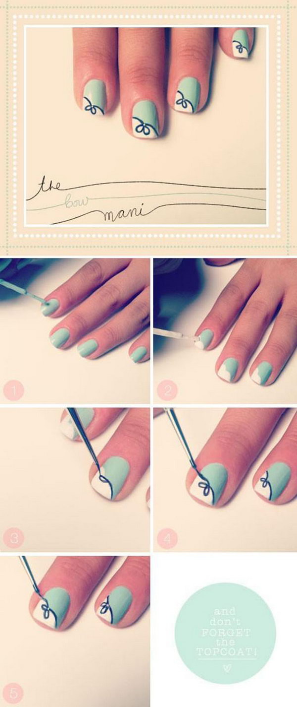 Cute and easy bow manicure. 