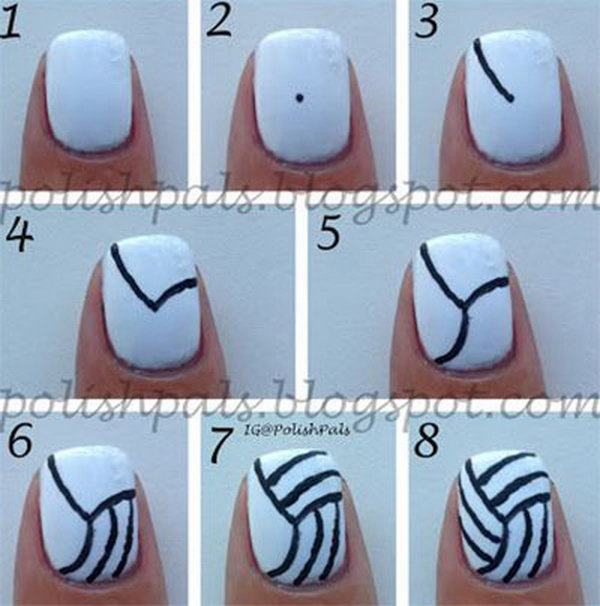 Volleyball Nail Art Tutorial. When you have a volleyball game, get together with some of your teammates and do their nails with these super easy volleyball nails! Or if you aren't a volleyball player, go support your friends' with this kind of mani.  